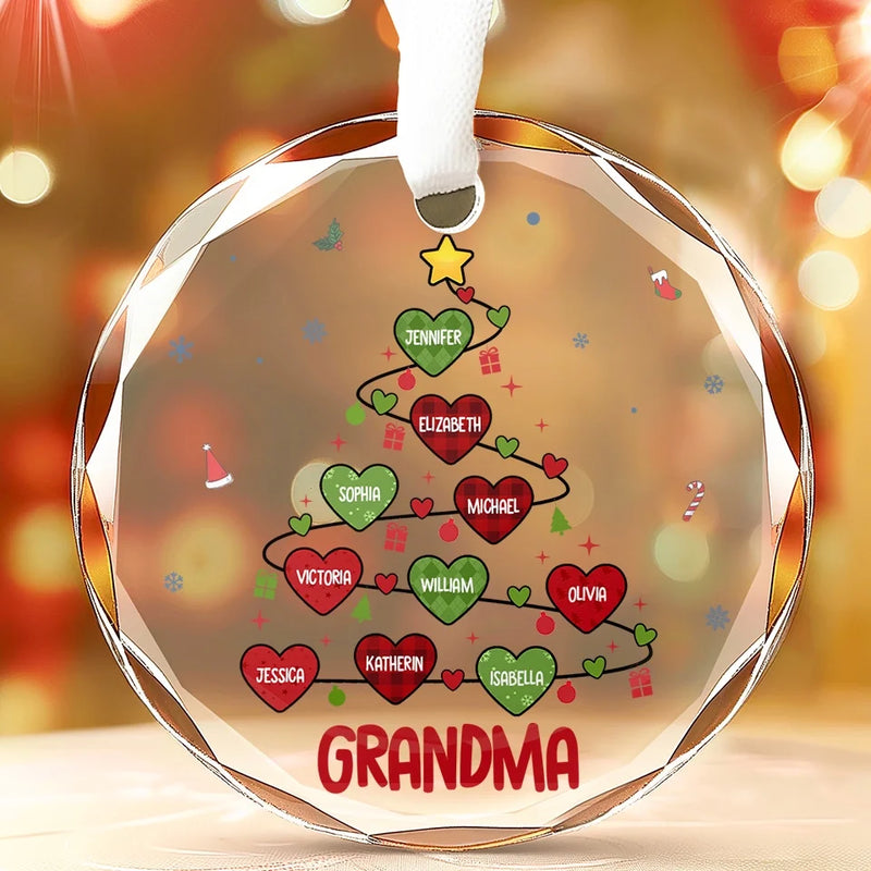 Grandma’s Love Is The Best Gift Of All At Christmas - Family Personalized Custom Circle Glass Ornament - Christmas Gift For Grandma