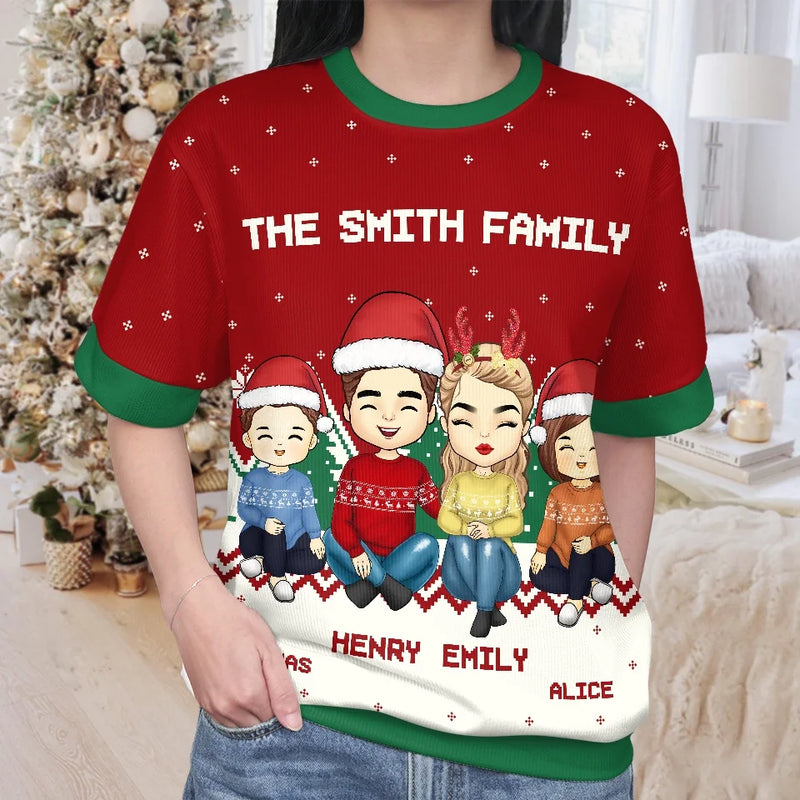 My Favorite Part Of Christmas Is Family - Family Personalized Custom All Over Print Adult Short Sleeve Sweater - Christmas Gift For Family Members