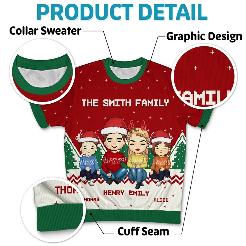 My Favorite Part Of Christmas Is Family - Family Personalized Custom All Over Print Adult Short Sleeve Sweater - Christmas Gift For Family Members