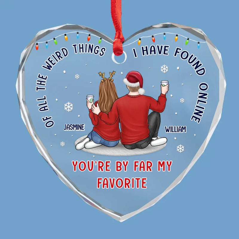 We Loved With A Love That Was More Than Love - Couple Personalized Custom Heart Glass Ornament - Christmas Gift For Husband Wife, Anniversary