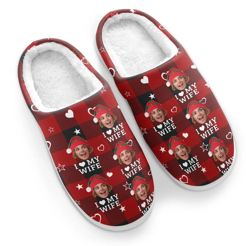 Custom Photo I Love You - Couple Personalized Custom Fluffy Slippers - Christmas Gift For Husband Wife, Anniversary