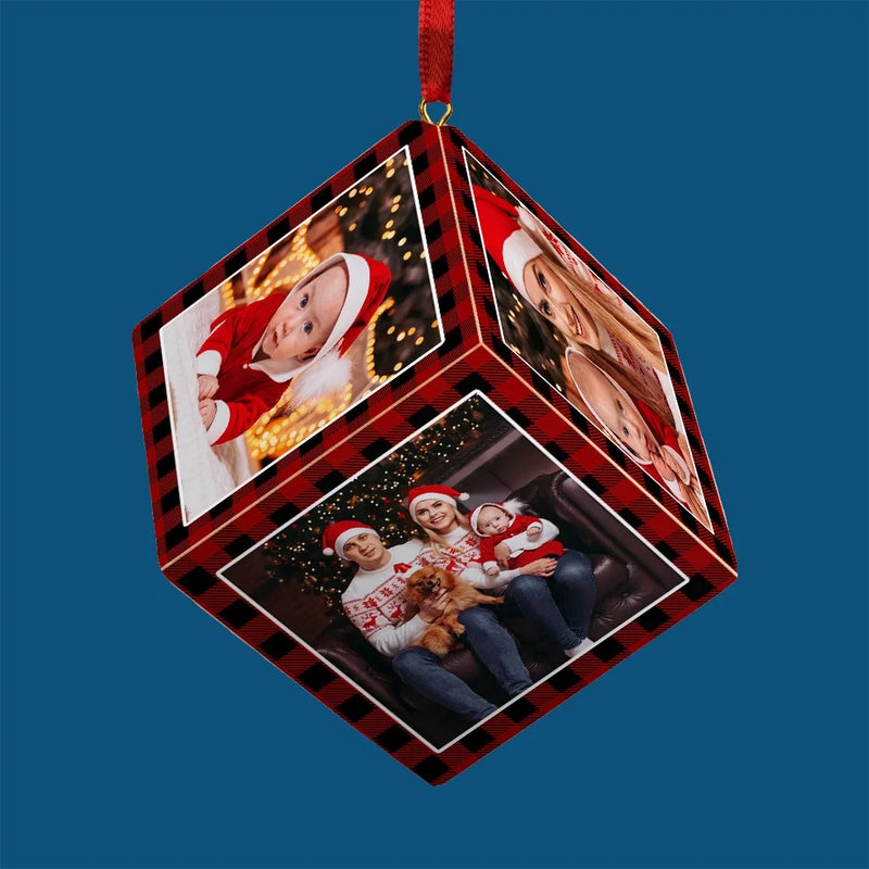 Custom Photo Here Comes The Sunshine Of Our Family - Family Personalized Custom Wooden Cube Ornament - Christmas Gift For Baby Kids, Newborn Baby