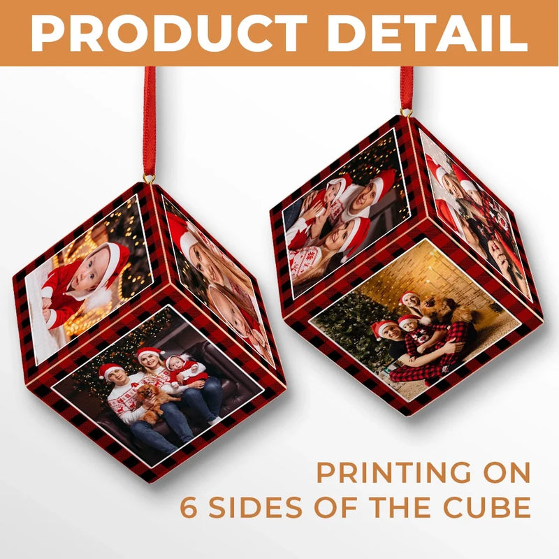 Custom Photo Here Comes The Sunshine Of Our Family - Family Personalized Custom Wooden Cube Ornament - Christmas Gift For Baby Kids, Newborn Baby