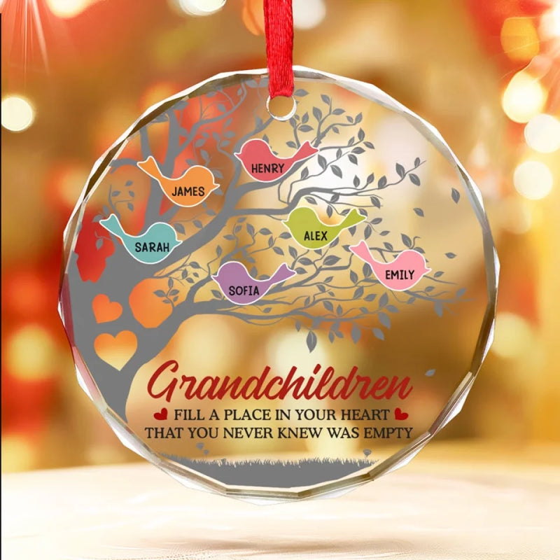 Grandkids Makes Life More Grand - Family Personalized Custom Circle Glass Ornament - Christmas Gift For Grandma