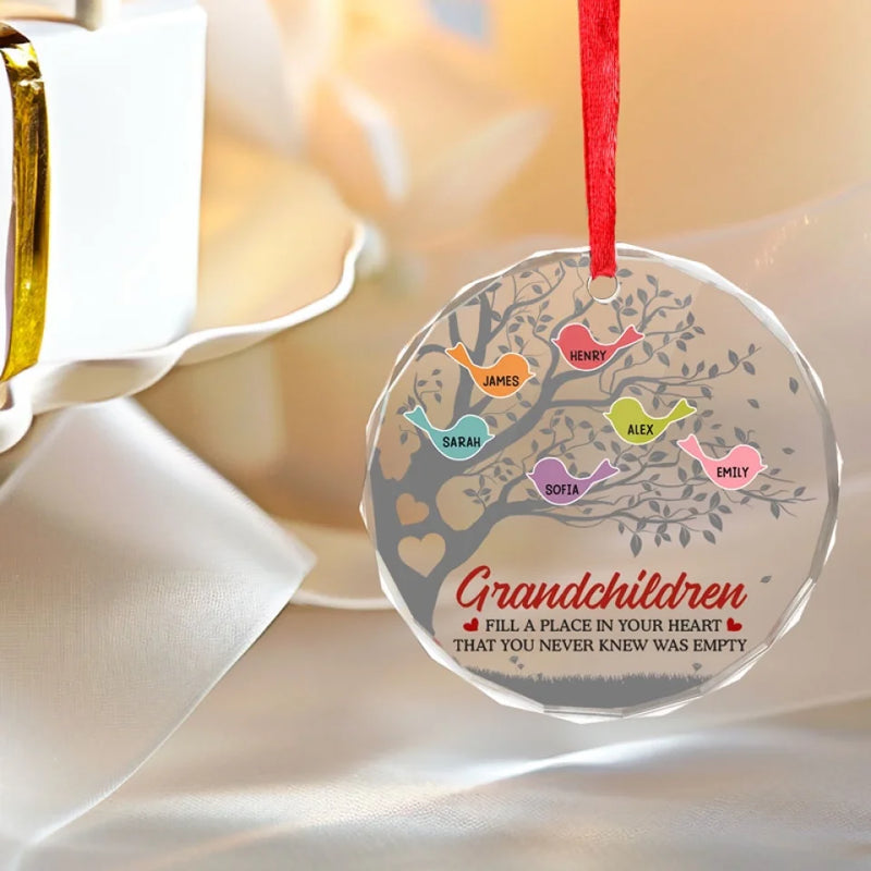 Grandkids Makes Life More Grand - Family Personalized Custom Circle Glass Ornament - Christmas Gift For Grandma