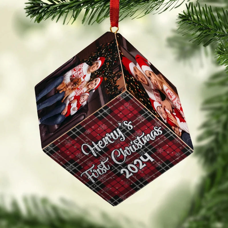 Custom Photo The Beginning Of Many Magical Moments - Family Personalized Custom Wooden Cube Ornament - Christmas Gift For Baby Kids, Newborn Baby