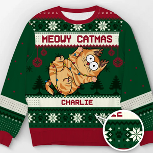 Sweat-shirt personnalisé « Holly Jolly Catmas » pour chat, moche et personnalisé, en laine, unisexe, cadeau de Noël pour les propriétaires et les amoureux des animaux.