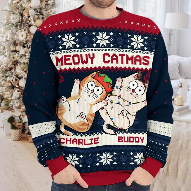 Holly Jolly Catmas - Cat Personalized Custom Ugly Sweatshirt - Unisex Wool Jumper - Christmas Gift For Pet Owners, Pet Lovers