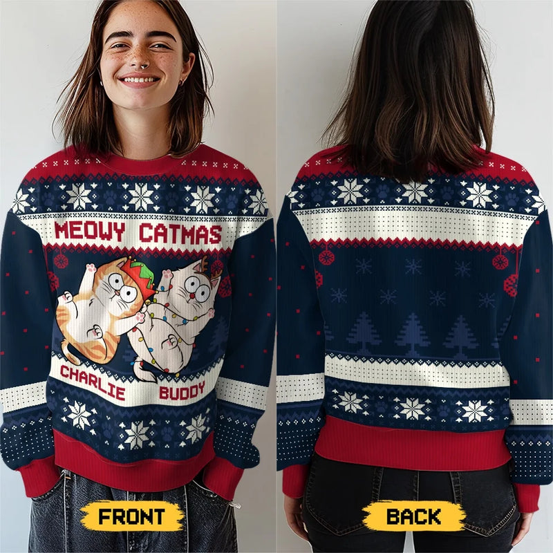 Holly Jolly Catmas - Cat Personalized Custom Ugly Sweatshirt - Unisex Wool Jumper - Christmas Gift For Pet Owners, Pet Lovers