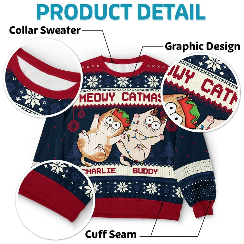 Holly Jolly Catmas - Cat Personalized Custom Ugly Sweatshirt - Unisex Wool Jumper - Christmas Gift For Pet Owners, Pet Lovers