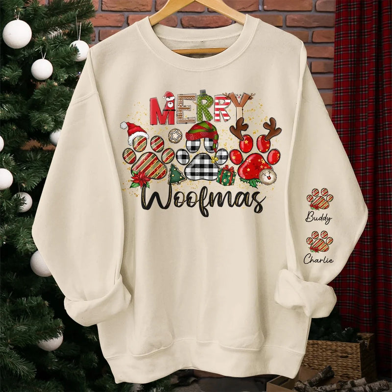 Happy Pawlidays - Dog & Cat Personalized Custom Unisex Sweatshirt With Design On Sleeve - Christmas Gift For Pet Owners, Pet Lovers