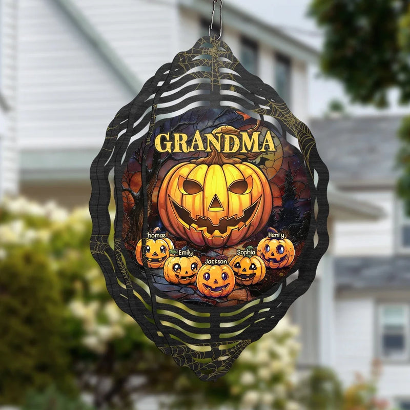Grandma Of Little Pumpkin - Family Personalized Custom Wind Spinner - Halloween Gift For Mom, Grandma