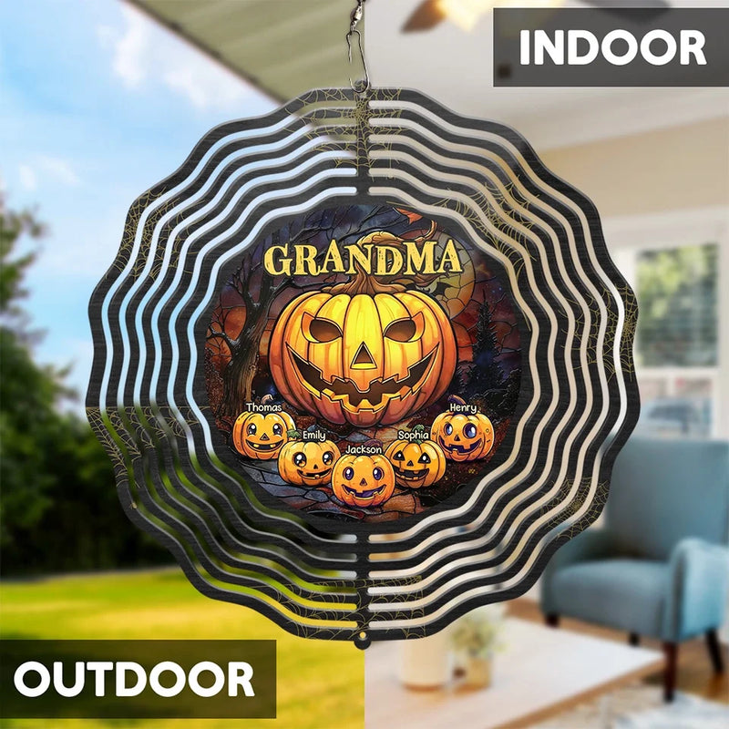 Grandma Of Little Pumpkin - Family Personalized Custom Wind Spinner - Halloween Gift For Mom, Grandma