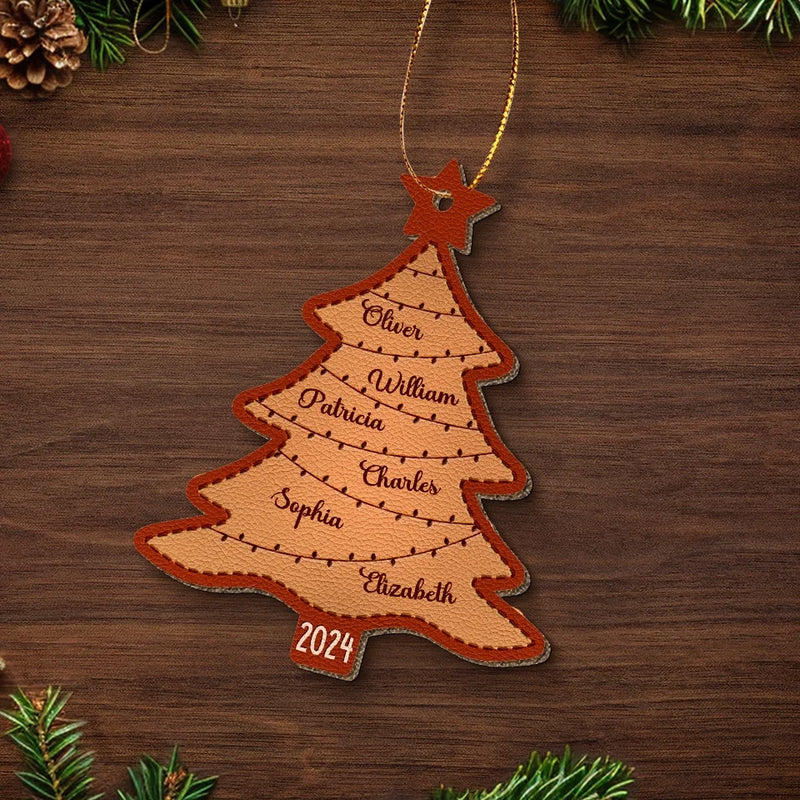 Family Turns Christmas Moments Into Memories - Family Personalized Custom Leather Ornament - Christmas Gift For Family Members