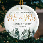 First Christmas Married - Couple Personalized Custom Ornament - Ceramic Round Shaped - Christmas Gift For Husband Wife, Anniversary, First Christmas