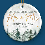 First Christmas Married - Couple Personalized Custom Ornament - Ceramic Round Shaped - Christmas Gift For Husband Wife, Anniversary, First Christmas