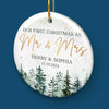 First Christmas Married - Couple Personalized Custom Ornament - Ceramic Round Shaped - Christmas Gift For Husband Wife, Anniversary, First Christmas