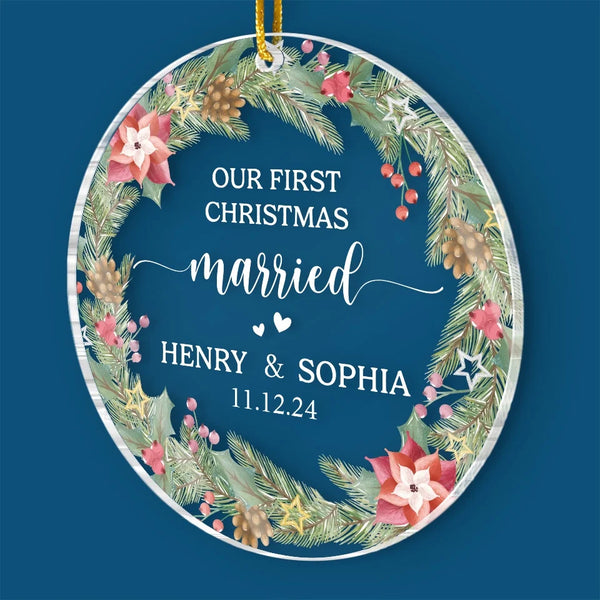 Our First Christmas Married, Wedding Couple With Hearts Personalized Custom Acrylic Ornament Christmas Gift Cpl917 Aco