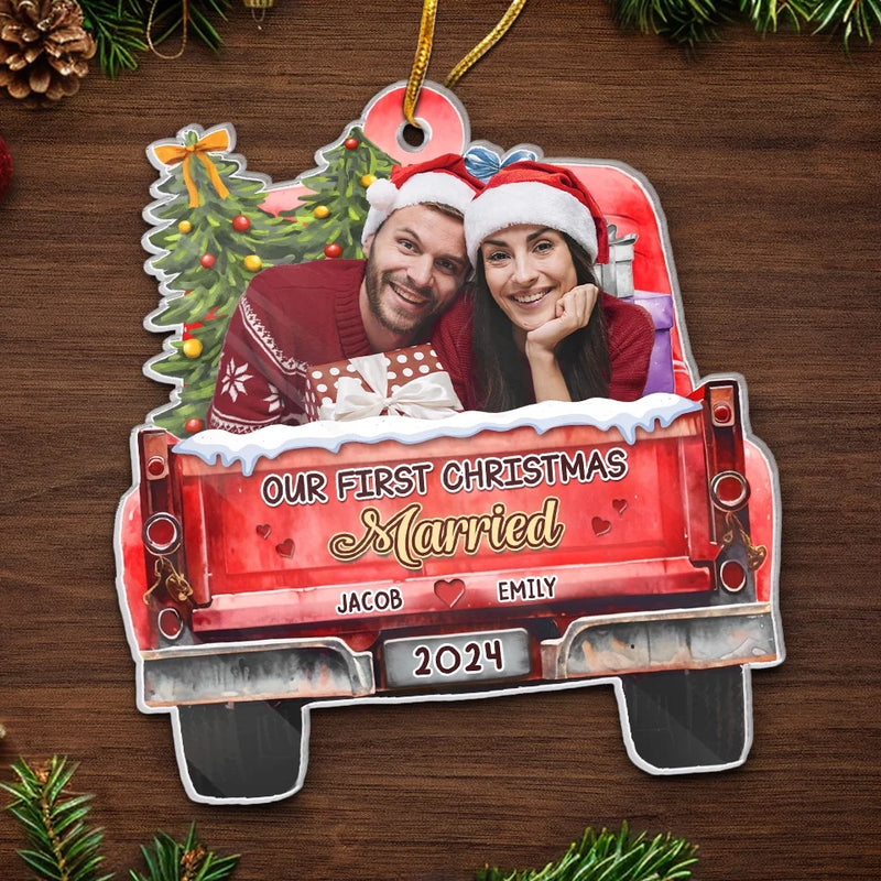 Custom Photo First Christmas, Endless Love - Couple Personalized Custom Ornament - Acrylic Custom Shaped - Christmas Gift For Husband Wife, Anniversary, First Christmas