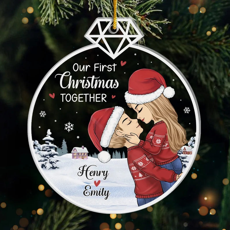 Our First Christmas Sparkles With Love - Couple Personalized Custom Ornament - Acrylic Custom Shaped - Christmas Gift For Husband Wife, Anniversary, First Christmas