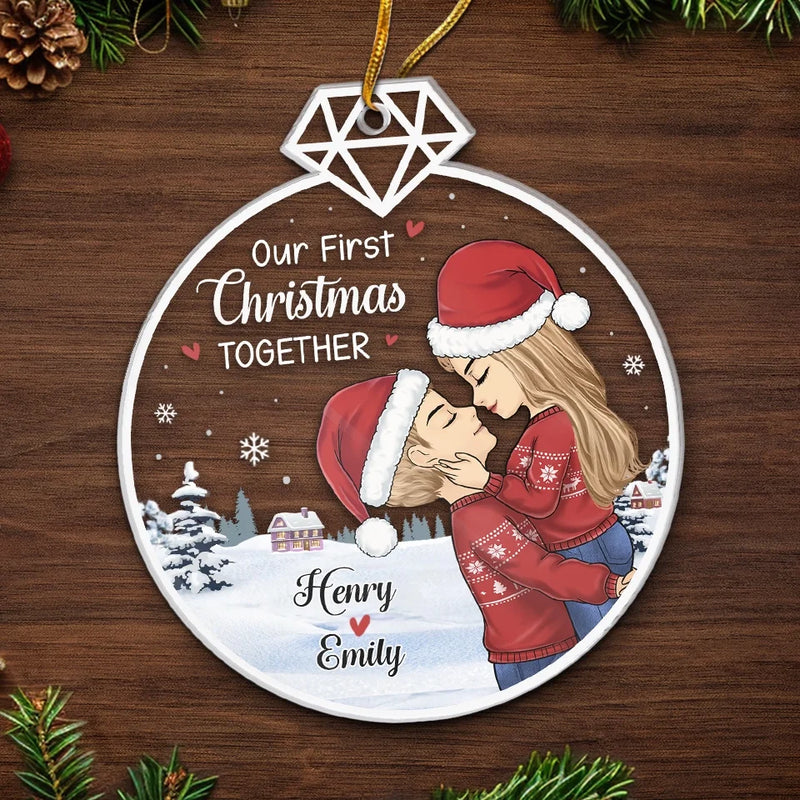Our First Christmas Sparkles With Love - Couple Personalized Custom Ornament - Acrylic Custom Shaped - Christmas Gift For Husband Wife, Anniversary, First Christmas