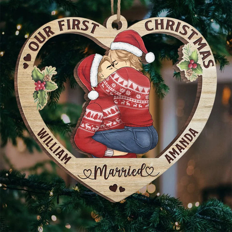 First Christmas Together, Forever In Love - Couple Personalized Custom Ornament - Wood Custom Shaped - Christmas Gift For Husband Wife, Anniversary, First Christmas