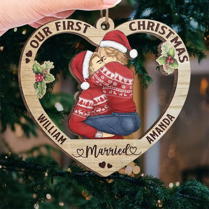 First Christmas Together, Forever In Love - Couple Personalized Custom Ornament - Wood Custom Shaped - Christmas Gift For Husband Wife, Anniversary, First Christmas