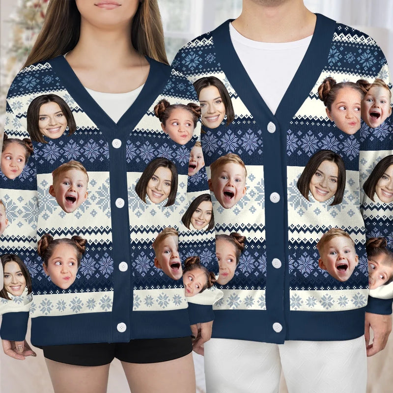 Custom Photo The Family Is The Link That Binds Us Together - Family Personalized Custom Ugly Christmas Cardigan - Christmas Gift For Family Members