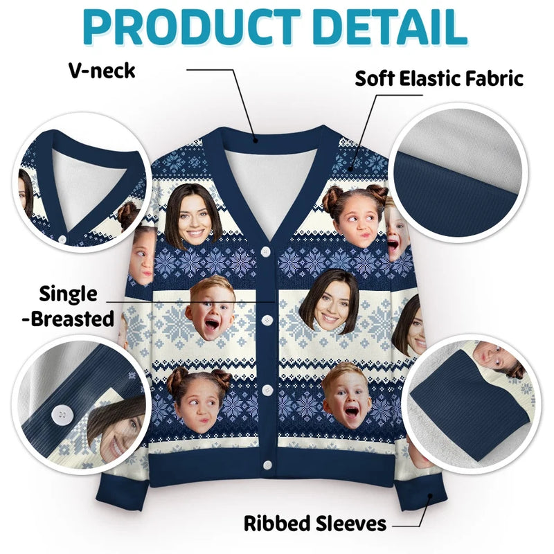 Custom Photo The Family Is The Link That Binds Us Together - Family Personalized Custom Ugly Christmas Cardigan - Christmas Gift For Family Members