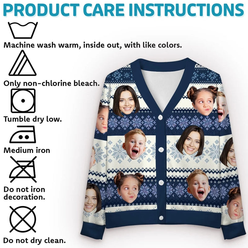 Custom Photo The Family Is The Link That Binds Us Together - Family Personalized Custom Ugly Christmas Cardigan - Christmas Gift For Family Members