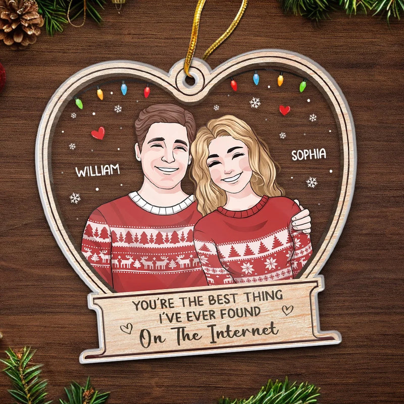 Never Stop Believing In Santa Or In Love - Couple Personalized Custom Ornament - Acrylic Custom Shaped - Christmas Gift For Husband Wife, Anniversary