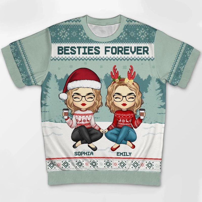 Friends Forever - Bestie Personalized Custom All Over Print Adult Short Sleeve Sweater - Christmas Gift For Best Friends, BFF, Sisters