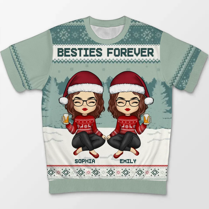 Friends Forever - Bestie Personalized Custom All Over Print Adult Short Sleeve Sweater - Christmas Gift For Best Friends, BFF, Sisters