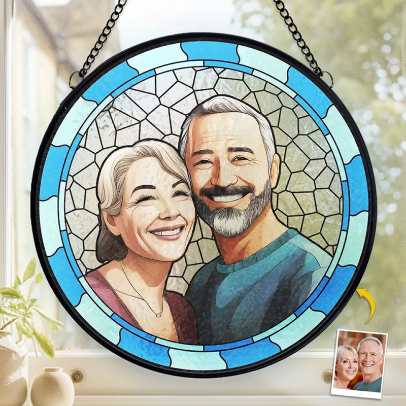Custom Photo You Stole My Heart But I’ll Let You Keep It - Couple Personalized Custom Stained Glass Window Hanging Suncatcher - Sympathy Gift For Husband Wife, Anniversary