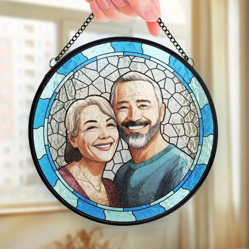 Custom Photo You Stole My Heart But I’ll Let You Keep It - Couple Personalized Custom Stained Glass Window Hanging Suncatcher - Sympathy Gift For Husband Wife, Anniversary