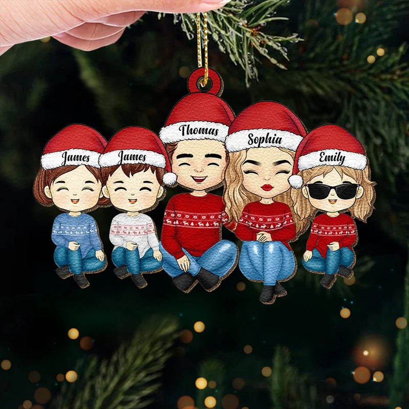 The Essence Of Christmas Lies In Family - Family Personalized Custom Leather Ornament - Christmas Gift For Family Members
