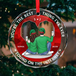 Wrapped In Your Love This Christmas - Couple Personalized Custom Circle Glass Ornament - Christmas Gift For Husband Wife, Anniversary