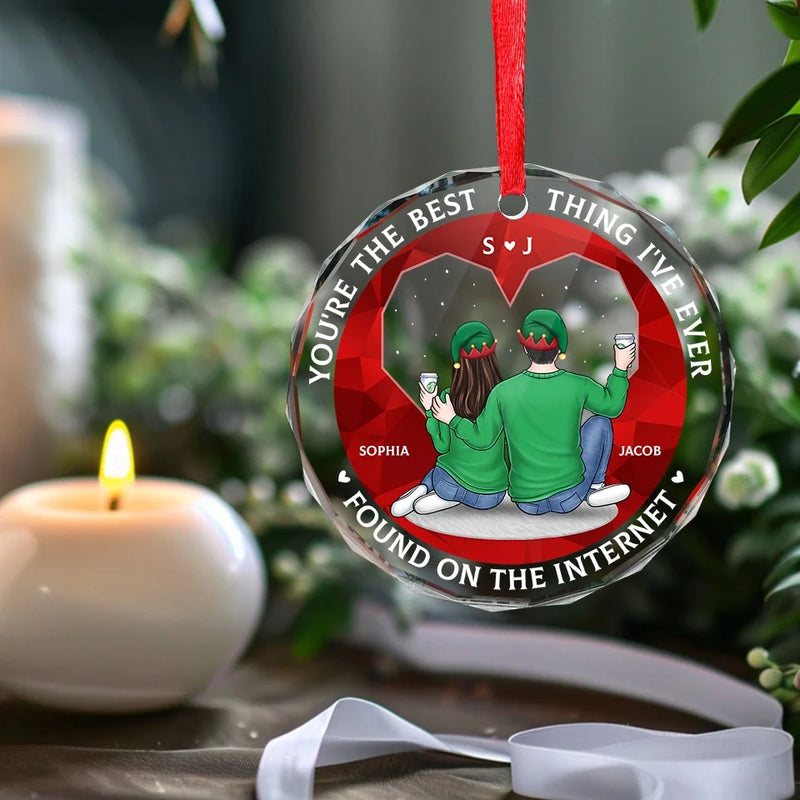 Wrapped In Your Love This Christmas - Couple Personalized Custom Circle Glass Ornament - Christmas Gift For Husband Wife, Anniversary