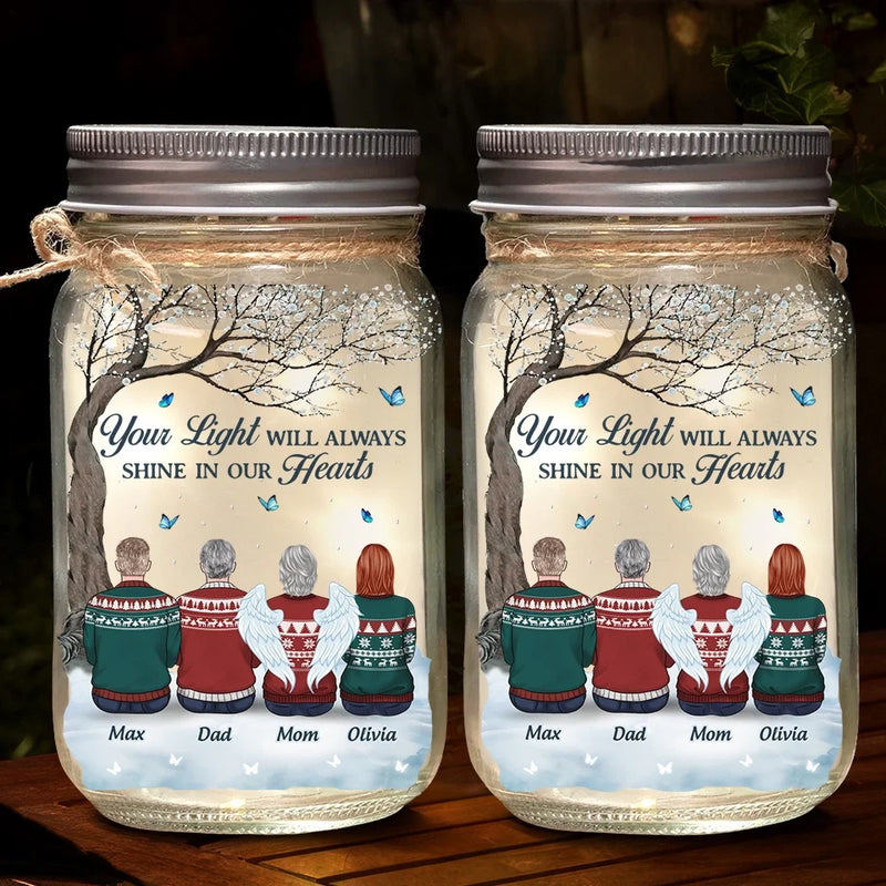 Wherever You Are, You Will Always Be In My Heart - Memorial Personalized Custom Mason Jar Light - Sympathy Gift, Christmas Gift For Family Members