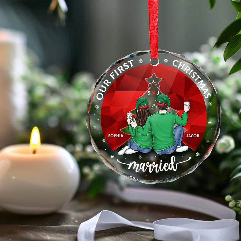 The Holly To My Jolly - Couple Personalized Custom Circle Glass Ornament - Christmas Gift For Husband Wife, Anniversary, First Christmas