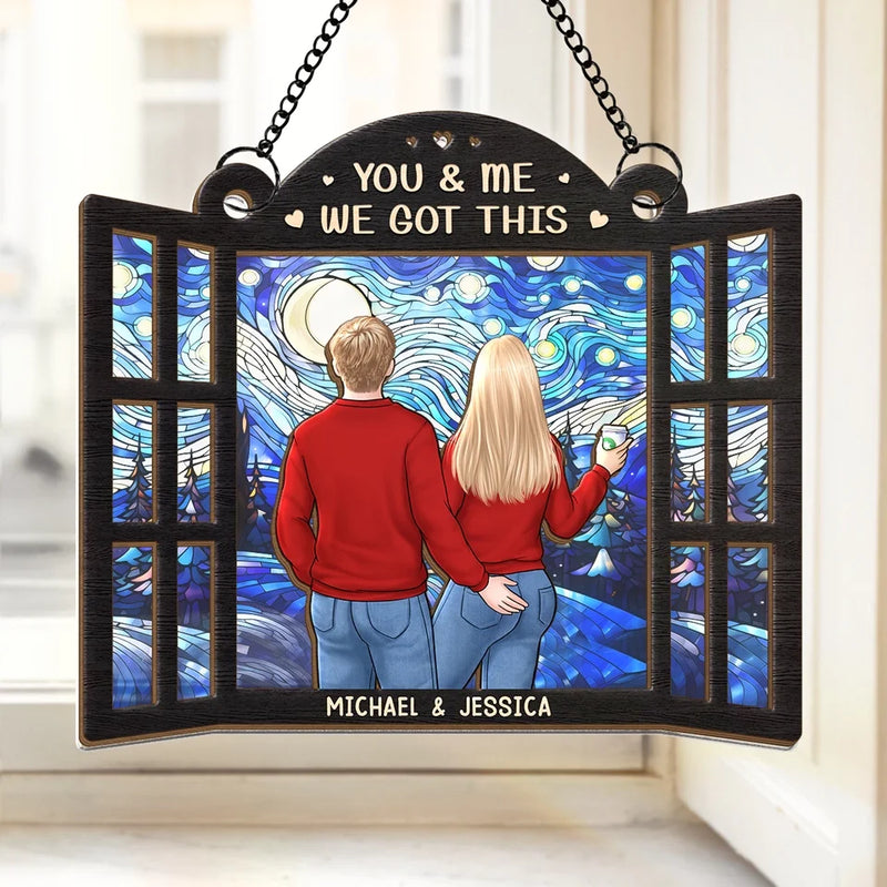 My Favorite Place To Be Is By Your Side - Couple Personalized Window Hanging Suncatcher Ornament - Christmas Gift For Husband Wife, Anniversary