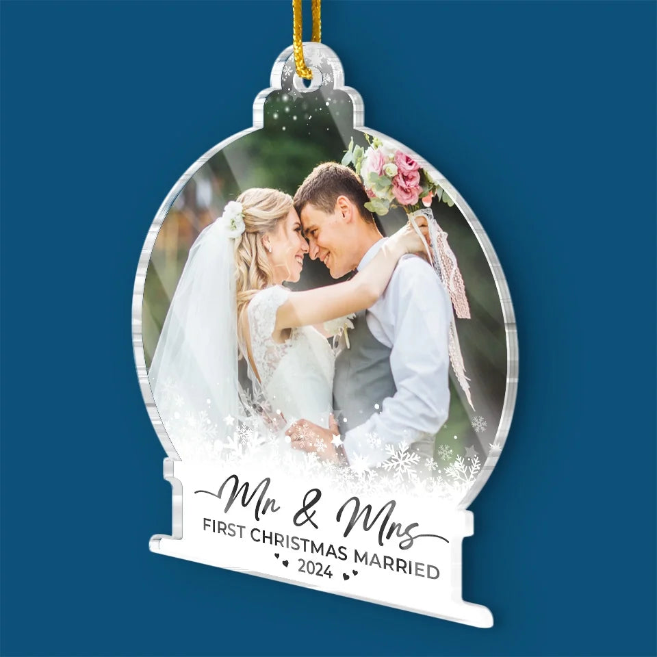 Custom Photo Falling In Love With You More Each Christmas - Couple Personalized Custom Ornament - Acrylic Custom Shaped - Christmas Gift For Husband Wife, Anniversary, First Christmas