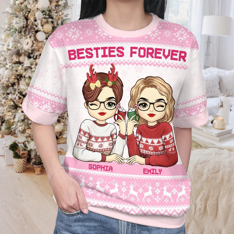 Nothing Could Ever Replace My Best Friend - Bestie Personalized Custom All Over Print Adult Short Sleeve Sweater - Christmas Gift For Best Friends, BFF, Sisters