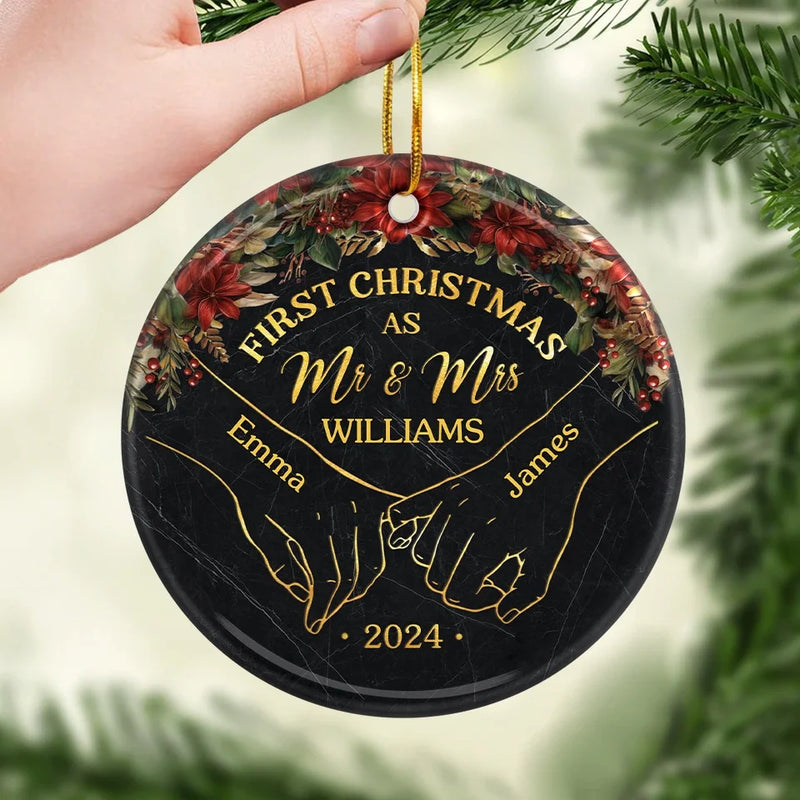My Heart Is As Full As These Christmas Lights Are Bright - Couple Personalized Custom Ornament - Ceramic Round Shaped - Christmas Gift For Husband Wife, Anniversary, First Christmas