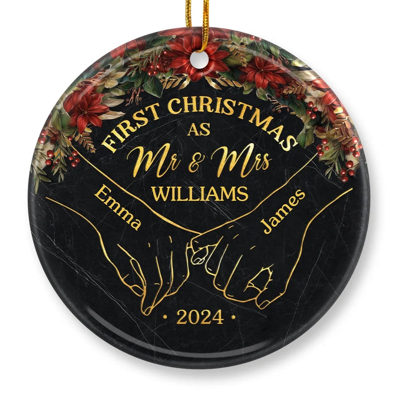 My Heart Is As Full As These Christmas Lights Are Bright - Couple Personalized Custom Ornament - Ceramic Round Shaped - Christmas Gift For Husband Wife, Anniversary, First Christmas