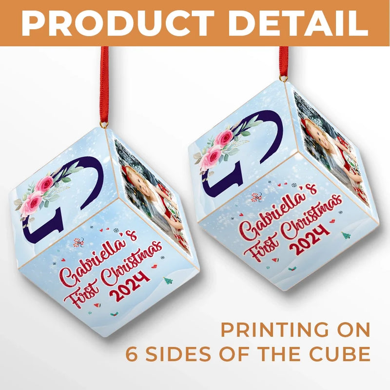 Custom Photo Your First Christmas Is The First Chapter In Our New Family Story - Family Personalized Custom Wooden Cube Ornament - Christmas Gift For Baby Kids, Newborn Baby