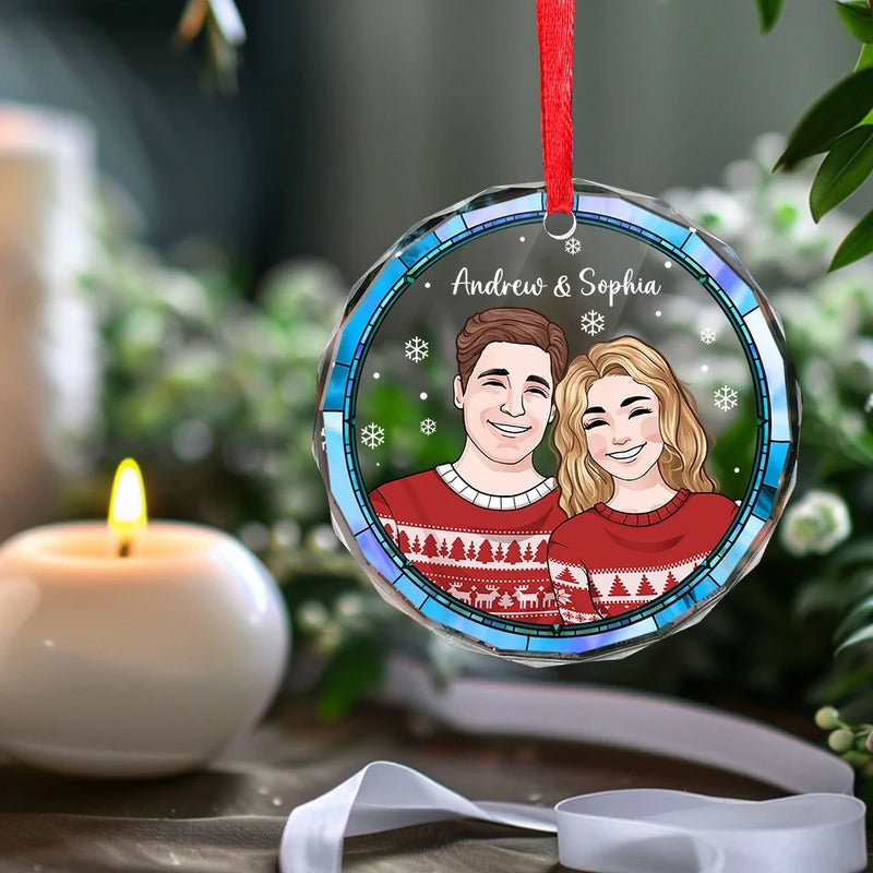 I Love You Even More Than Christmas - Couple Personalized Custom Circle Glass Ornament - Christmas Gift For Husband Wife, Anniversary