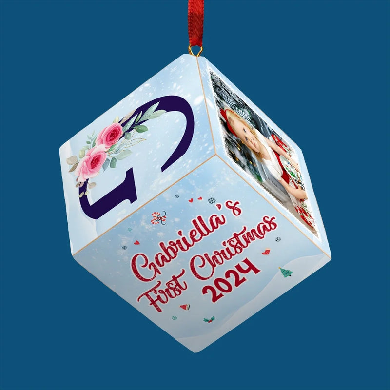 Custom Photo Your First Christmas Is The First Chapter In Our New Family Story - Family Personalized Custom Wooden Cube Ornament - Christmas Gift For Baby Kids, Newborn Baby