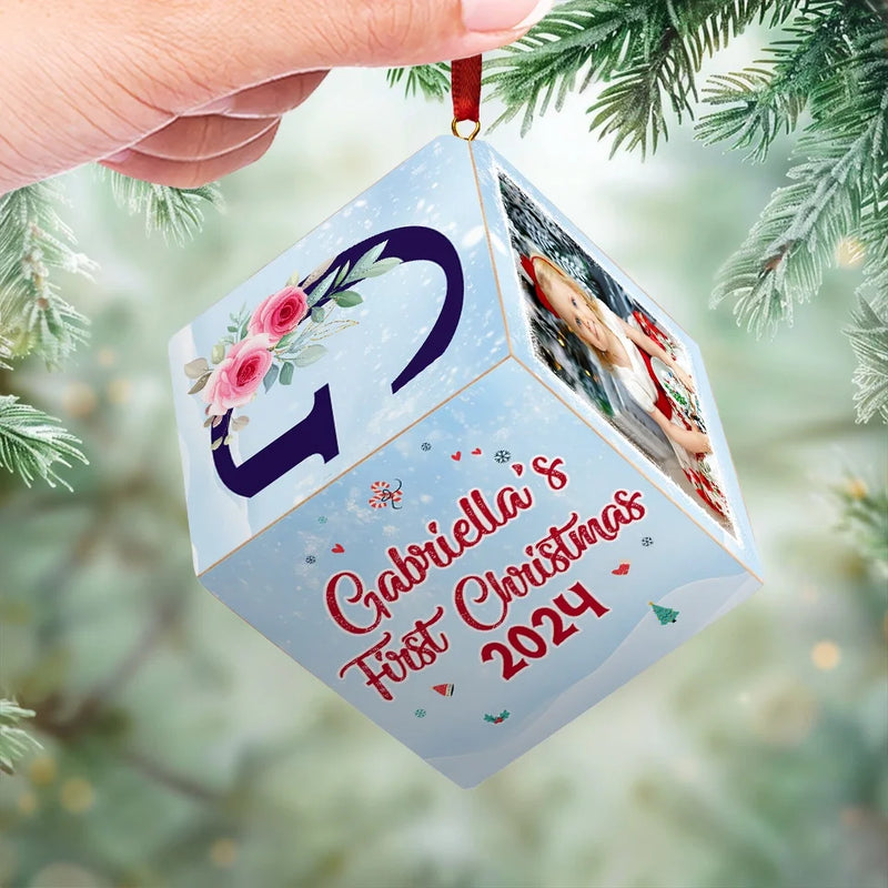 Custom Photo Your First Christmas Is The First Chapter In Our New Family Story - Family Personalized Custom Wooden Cube Ornament - Christmas Gift For Baby Kids, Newborn Baby