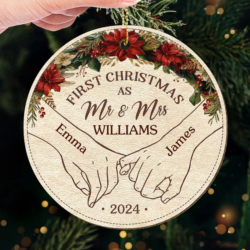 First Christmas As - Couple Personalized Custom Leather Ornament - Christmas Gift For Husband Wife, Anniversary, First Christmas